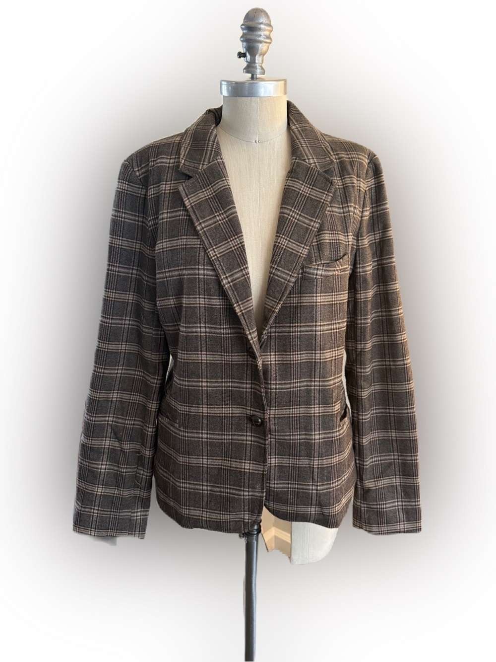 Love Tree Brown Plaid Blazer Elbow Patch Academia Lined. Size Large